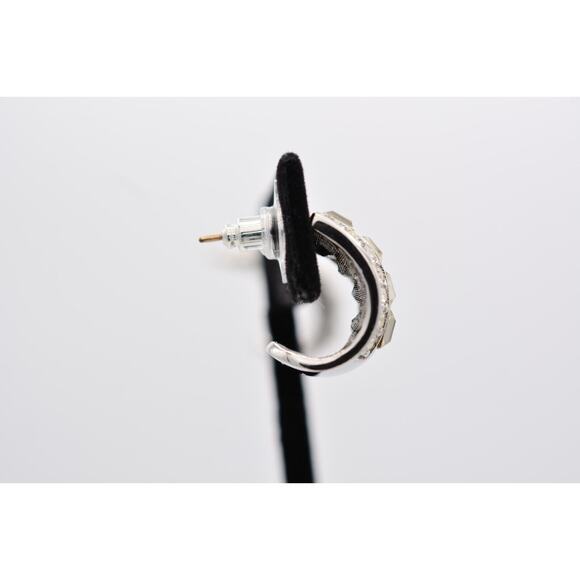 Givenchy Crystal Hoops Earrings Square Rhinestone Silver Vintage Signed BinAI - Picture 8 of 12